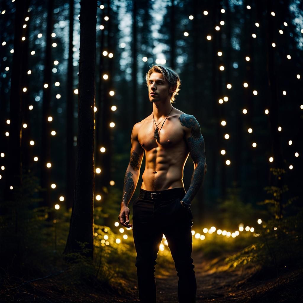 Gothic Forest: Young Man Amidst Shining Lights