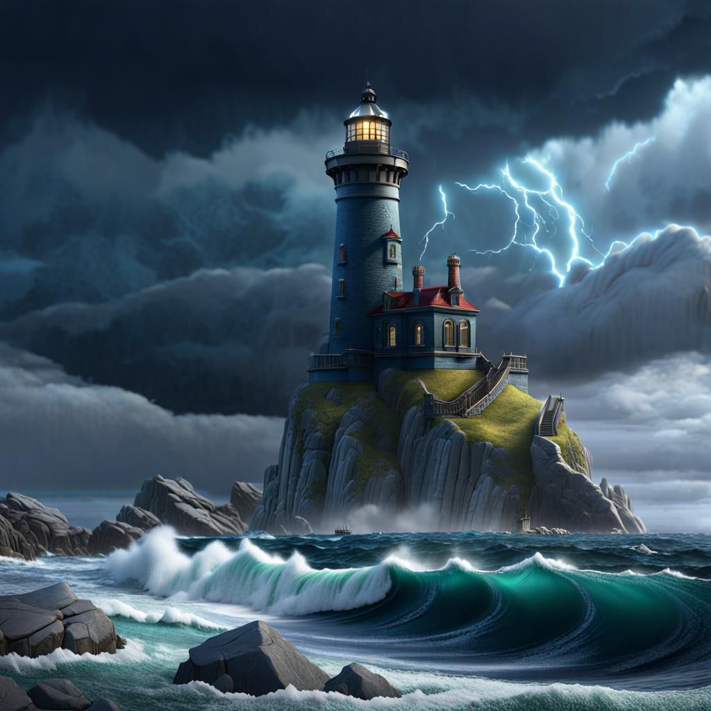 Lighthouse in Winter Storm: Detailed Matte Painting