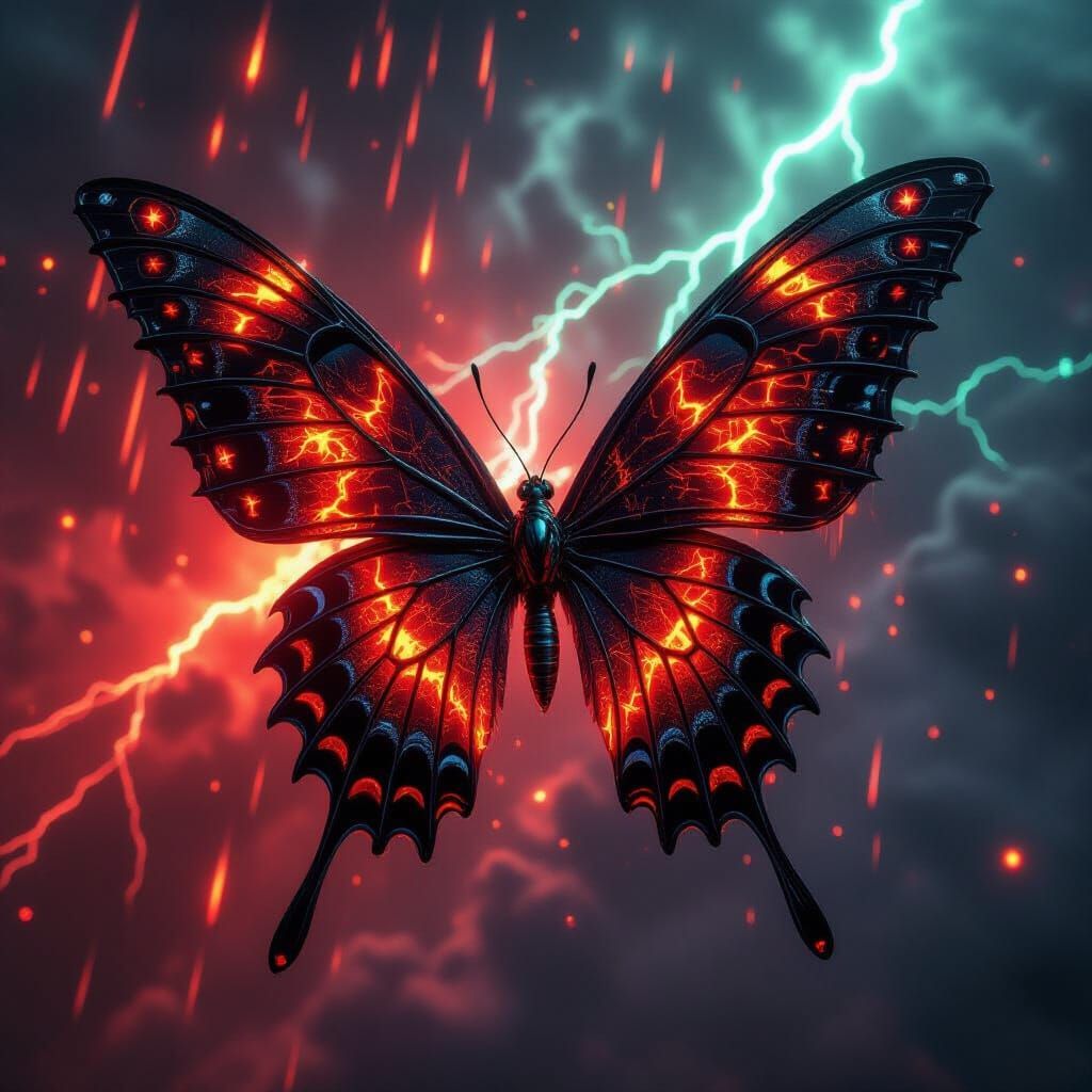 Biomechanical Butterfly in Cosmic Storm, Digital Art