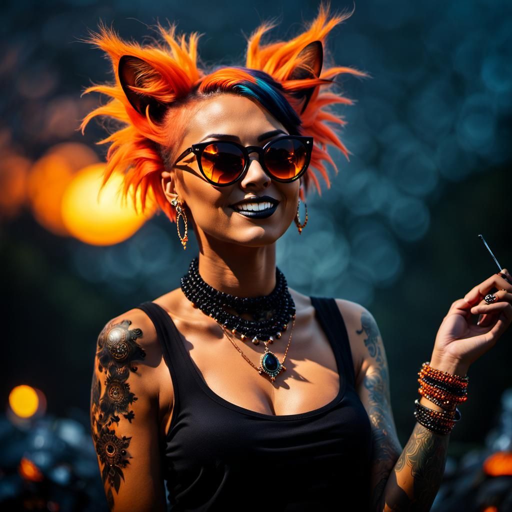 Gothic Cat Girl Dance: Psychedelic Fantasy Art