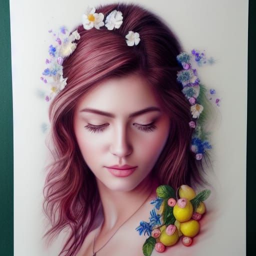 Beautiful Woman Portrait with Flowers in Soft Pastel