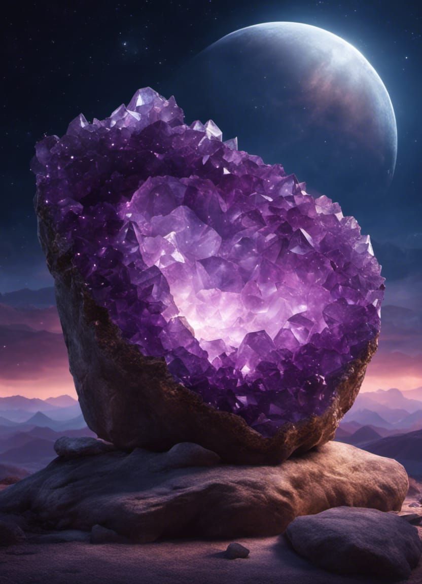 Moonlit Amethyst Geode: Glistening Crystal Fine Art