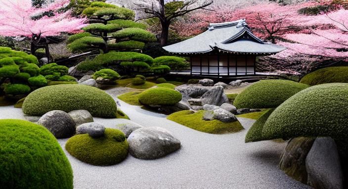 Zen Garden Girl in Ukiyo-e Style