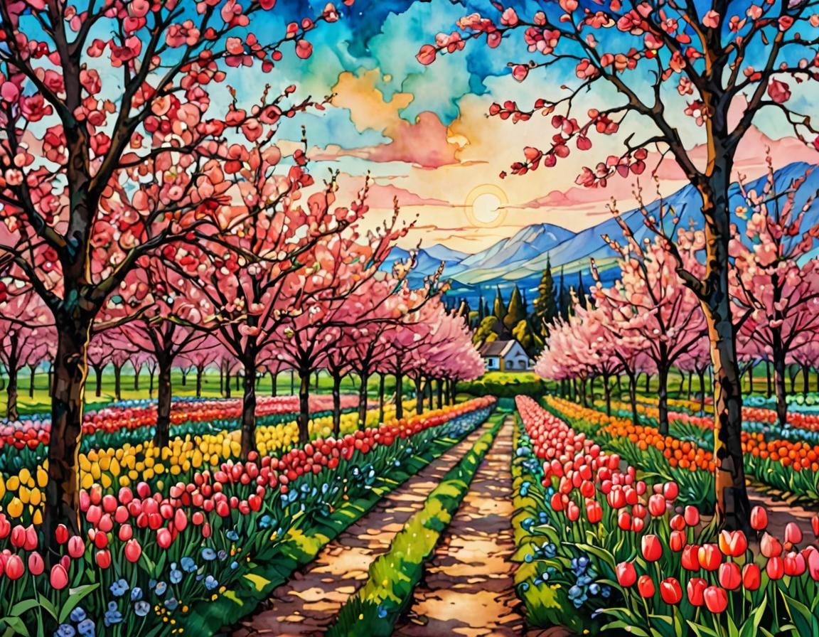 Colorful Orchard in Classical Anime Style