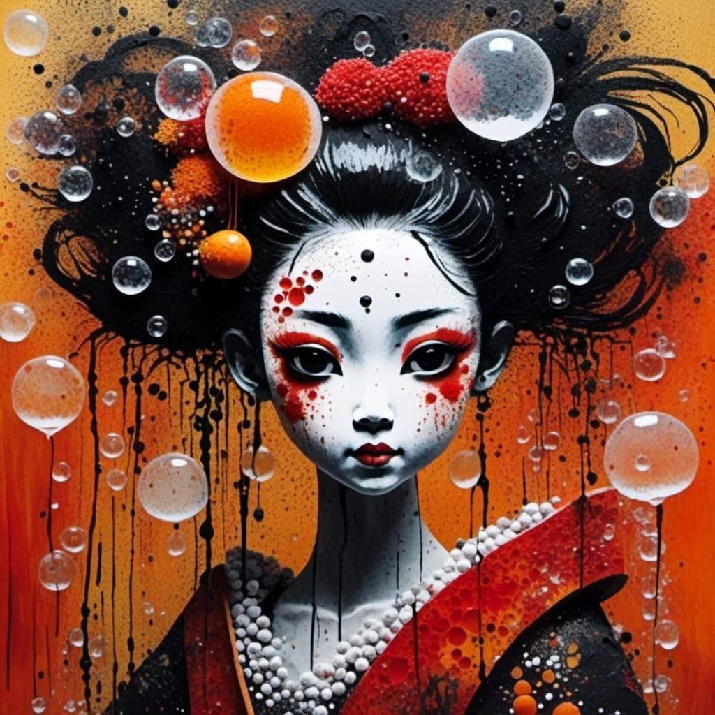 Abstract Geisha Made of Iridescent Soap Bubbles