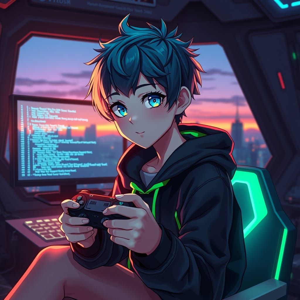 Anime Cute Gamer Hacker Girl