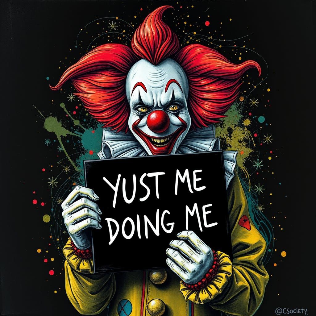 Vibrant Street Art with Smiling Female Clown in Bold Colors