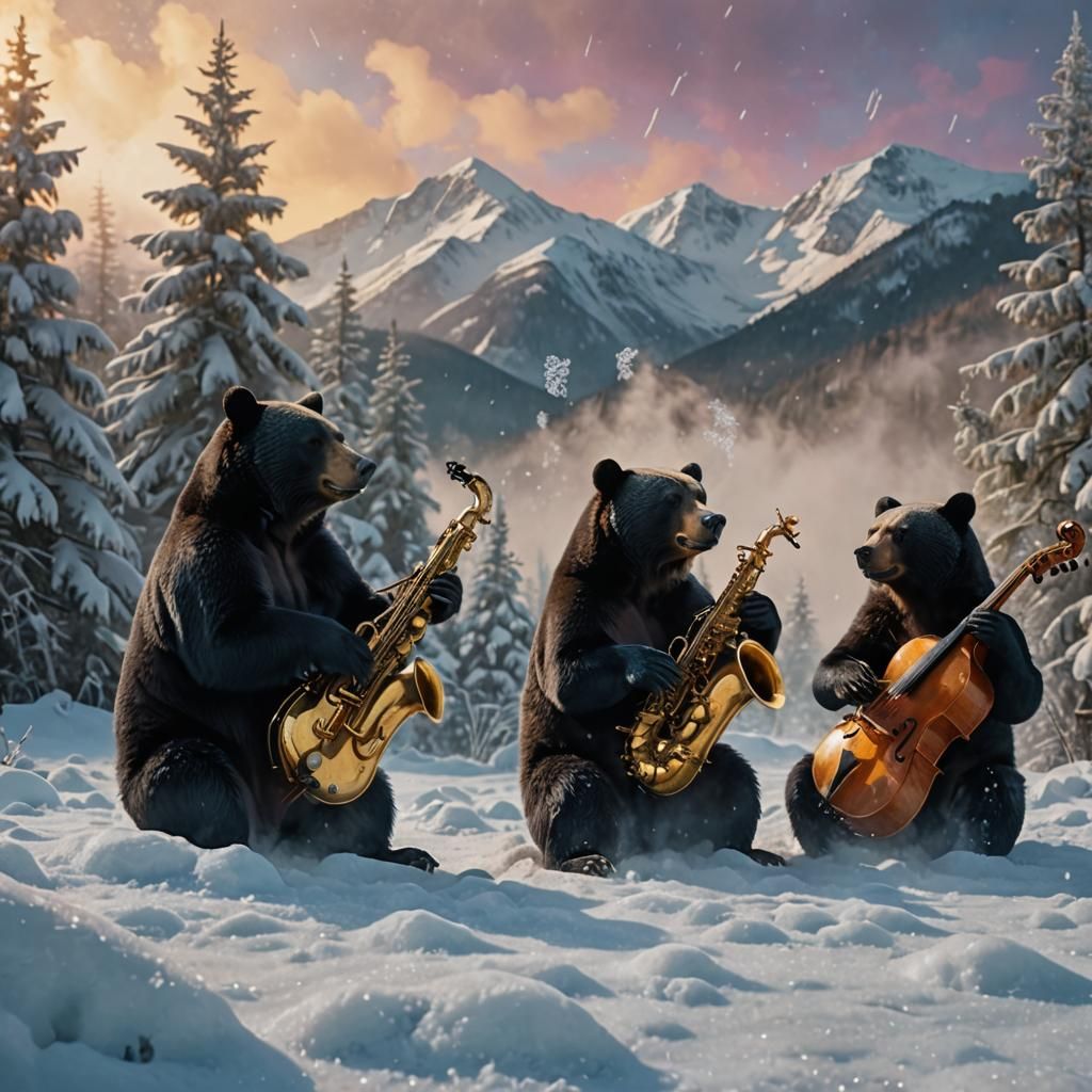 Black Bears Play Jazz in Snowy Mountains