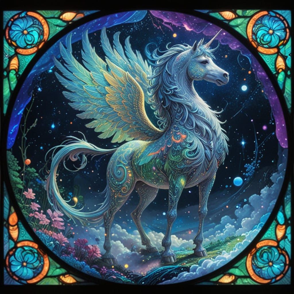 Majestic Unicorn in Neon Dreamscape