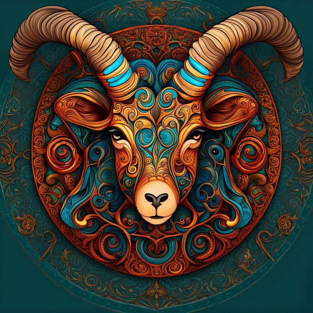 Aries Zodiac Sign in Abstract Filigree Art