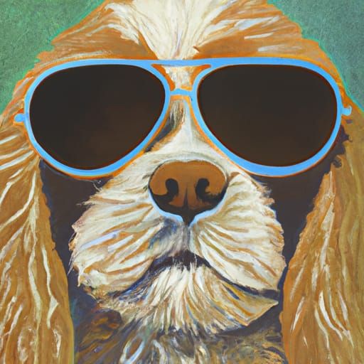 Dog in Sunglasses: Detailed Gouache Painting