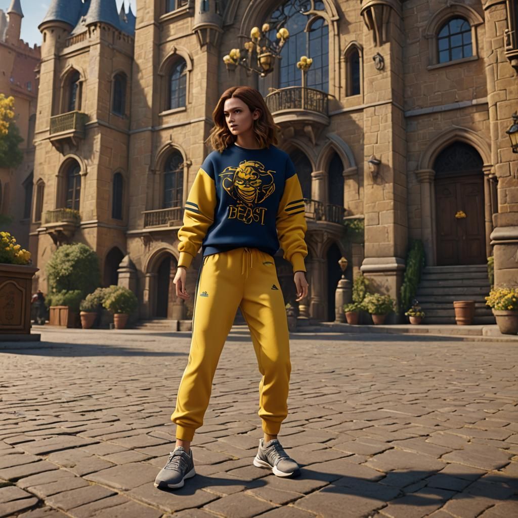 Beauty and the Beast in Yellow Adidas, 3D Render