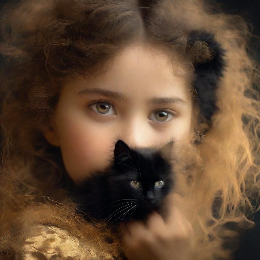 Girl with Black Cat: Hyper-realistic Digital Portrait