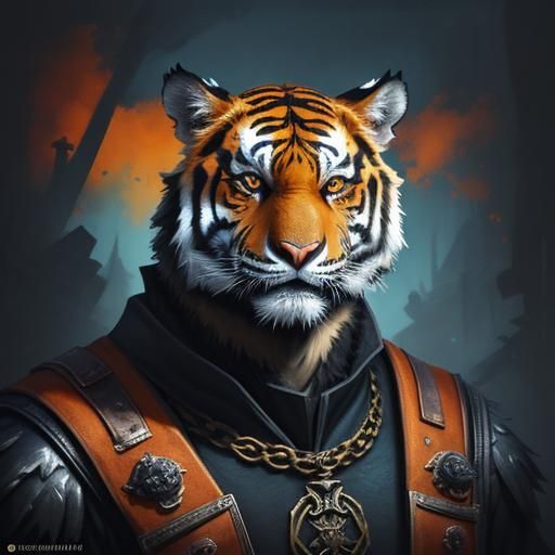 Sinister Tiger-Dog Hybrid in Gouache Watercolor Style