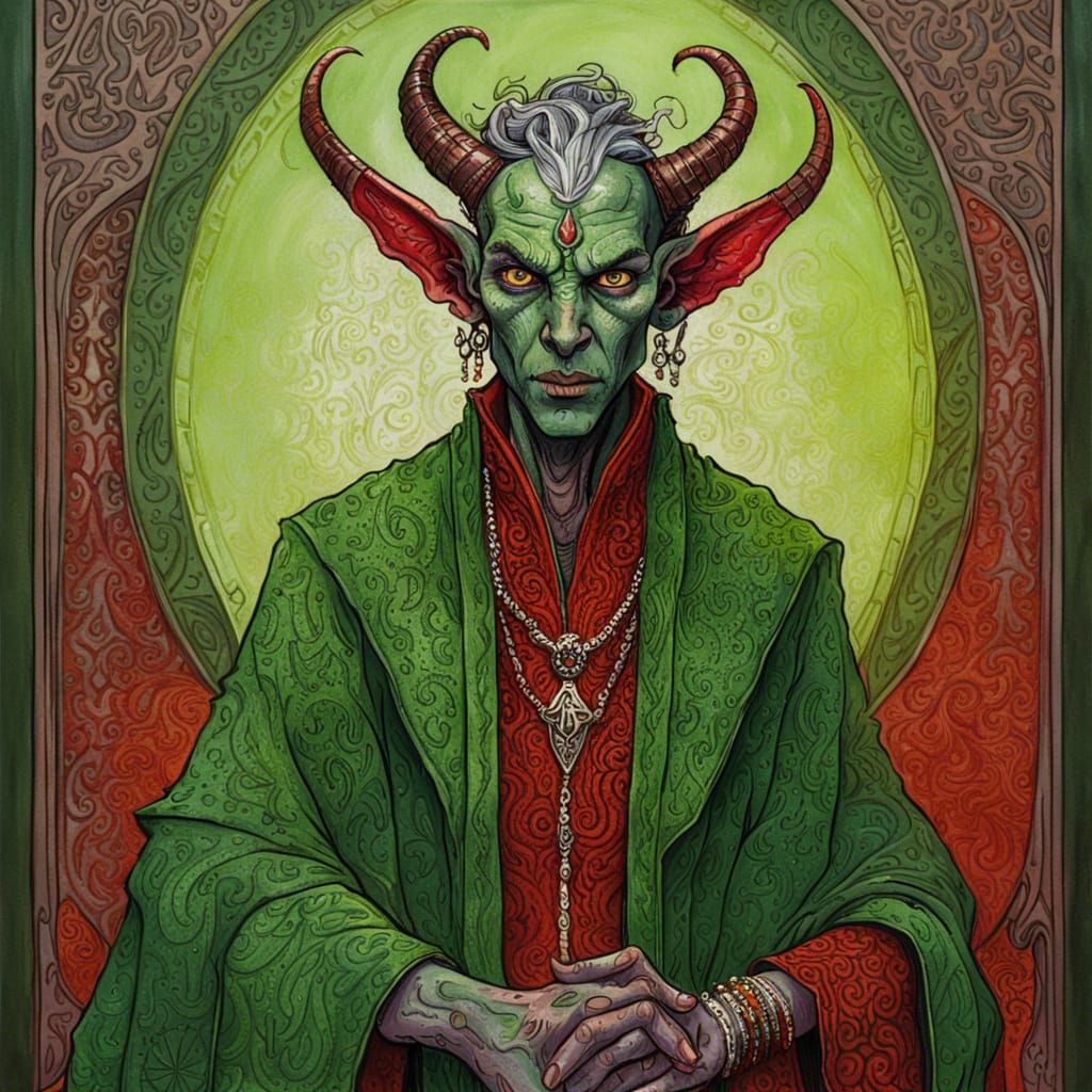 Tiefling Priest Portrait in Ornate Fantasy Style