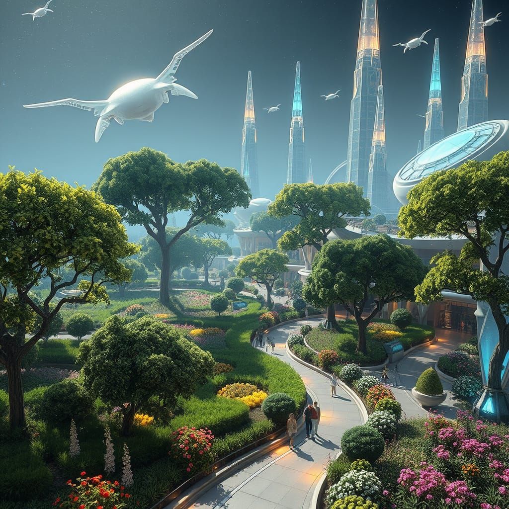 Surreal Futuristic Utopia in Solarpunk Style