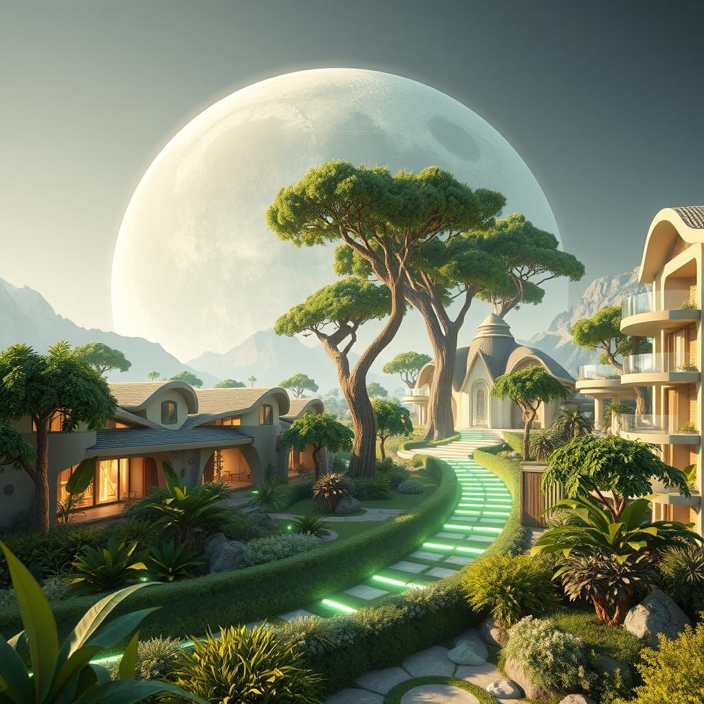 Surreal Futuristic Eco-District with Nature-Integrated Archi...