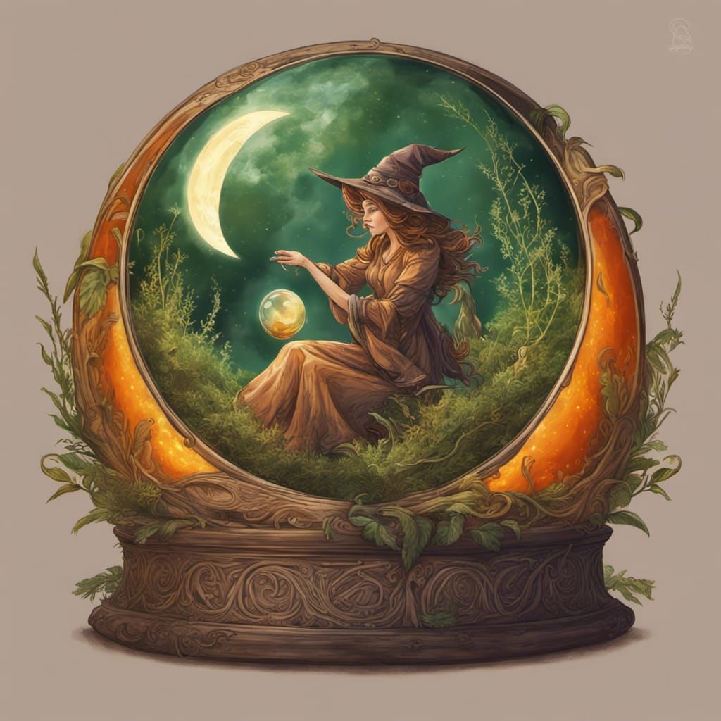 Whimsical Witch Logo with Crystal Ball and Moon