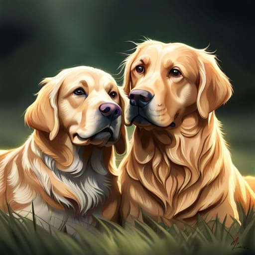 Golden Retriever and Labrador in Hyperrealistic Style