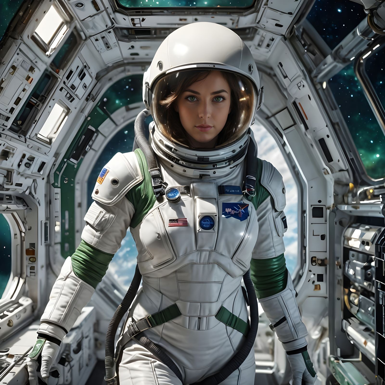 Astronaut in White Spacesuit Walks on Spaceship Deck