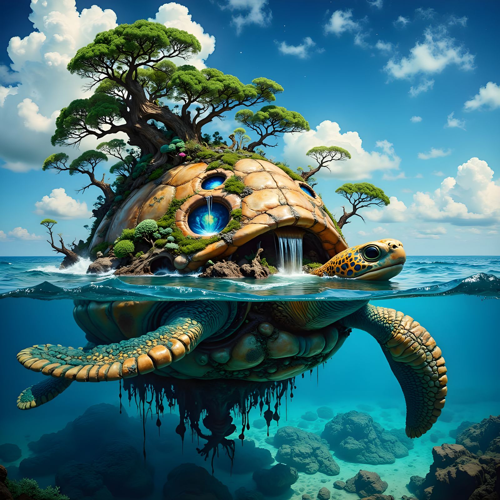 Gigantic Tortoise Glides Through Serene Oceanic Ecosystem