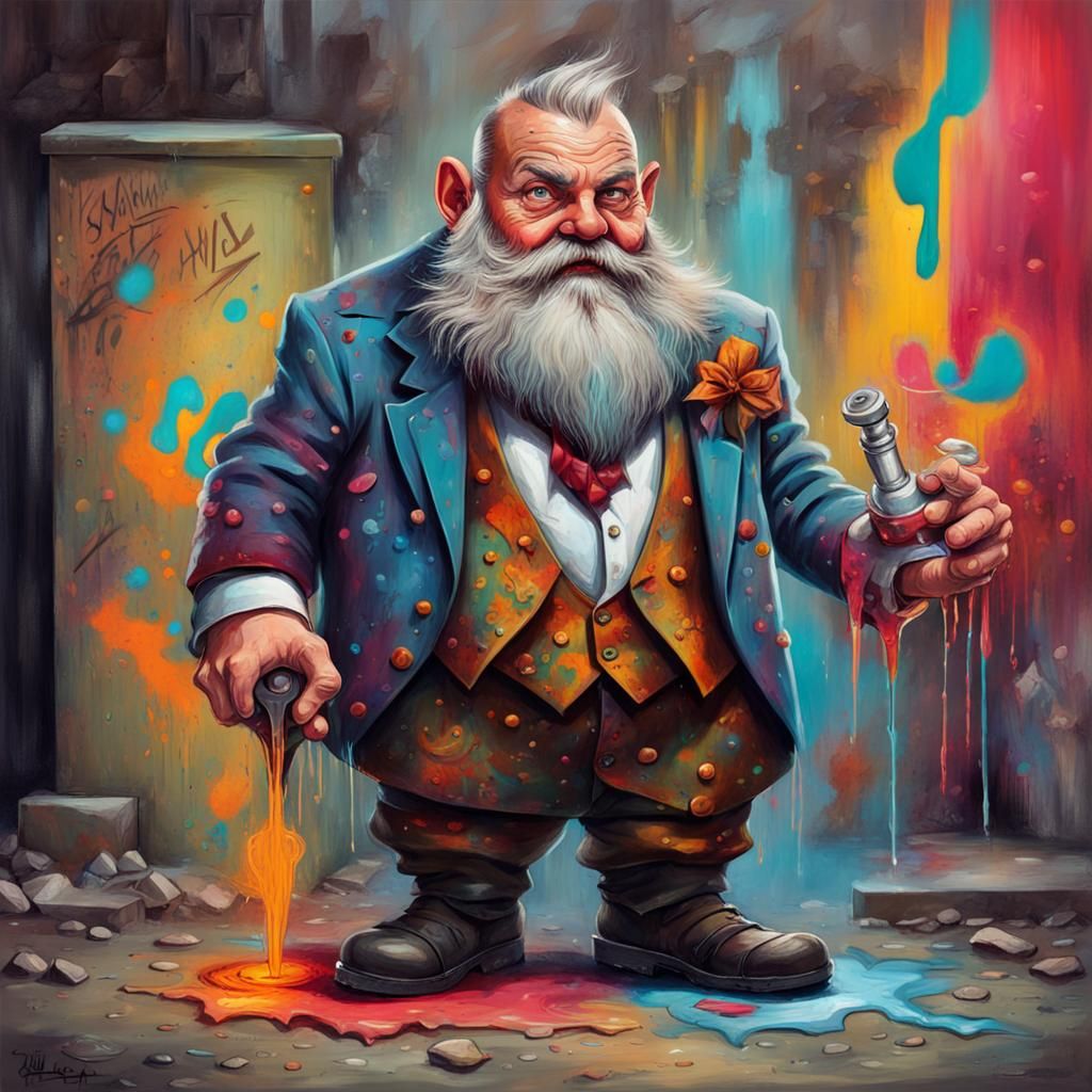 Fantasy Dwarf in Suit: Graffiti Splash Art