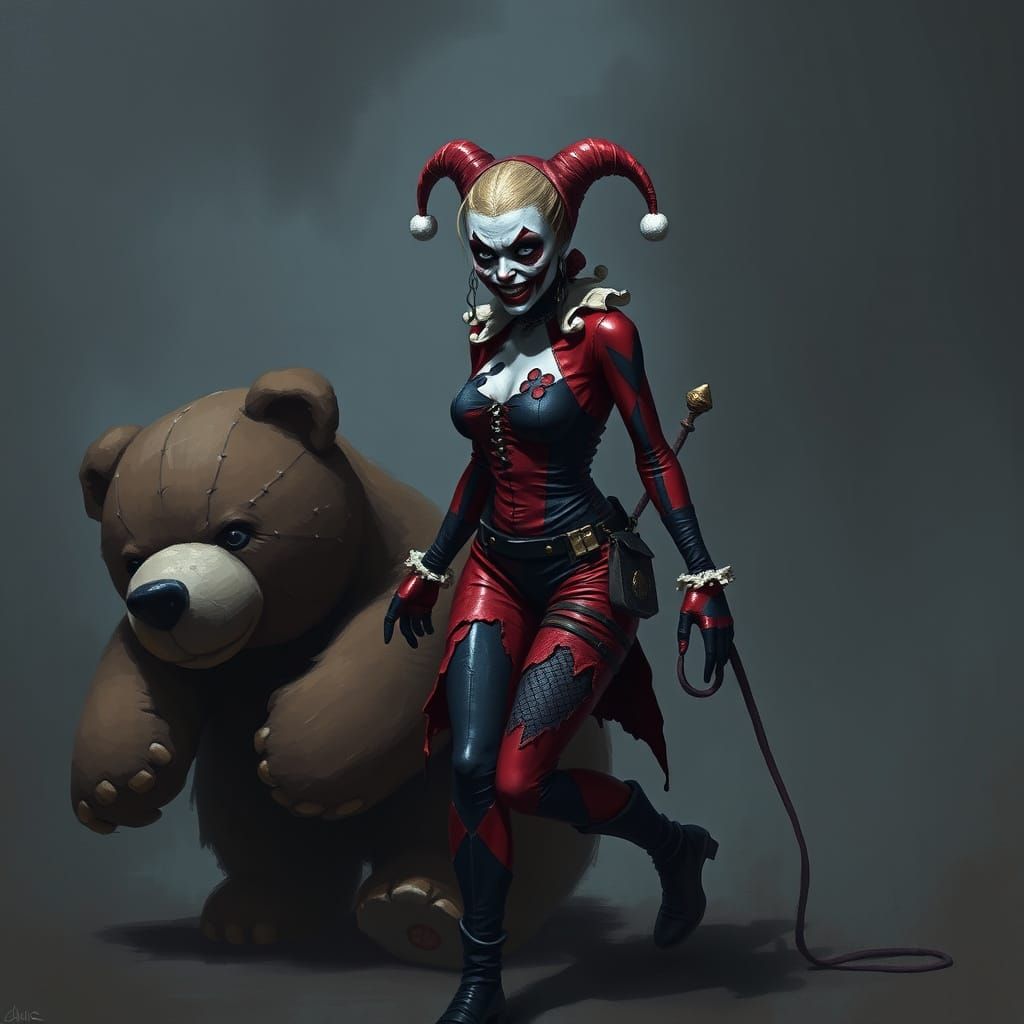 Zombie Harley Quinn Walks Giant Teddy Bear