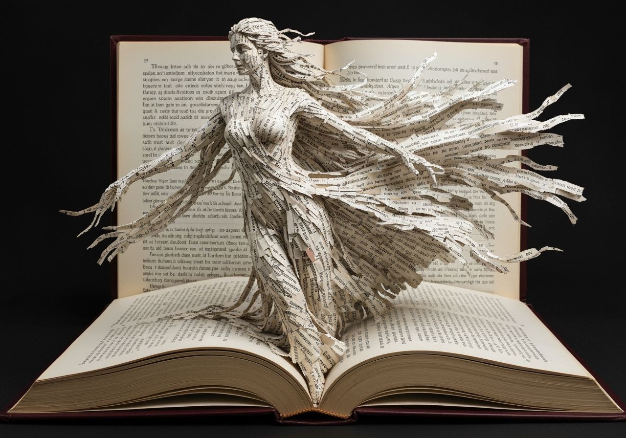 Paper Sculpture of Woman Emerging From Book
