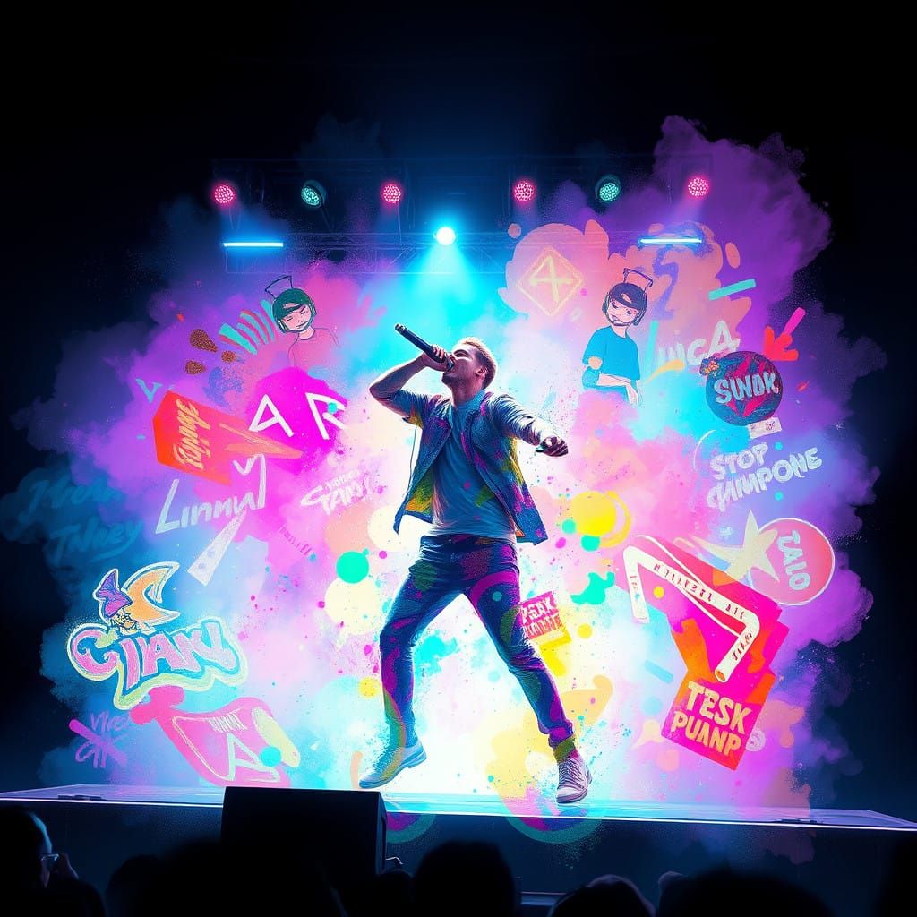 Neon Concert Hologram in Cyberpunk Style