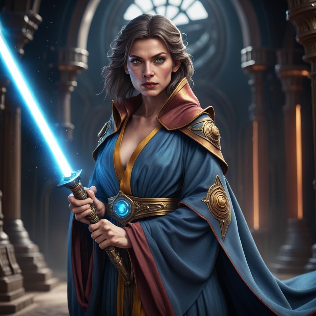 Female Space Wizard with Beam Saber in Detailed Matte Painti...