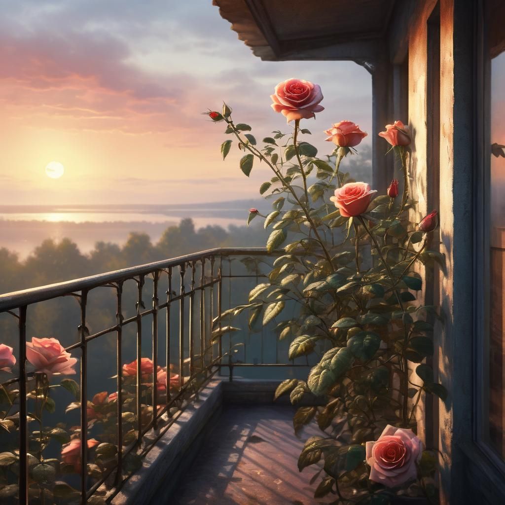 Rose in Bloom Above Bay: Watercolor Fantasy Art