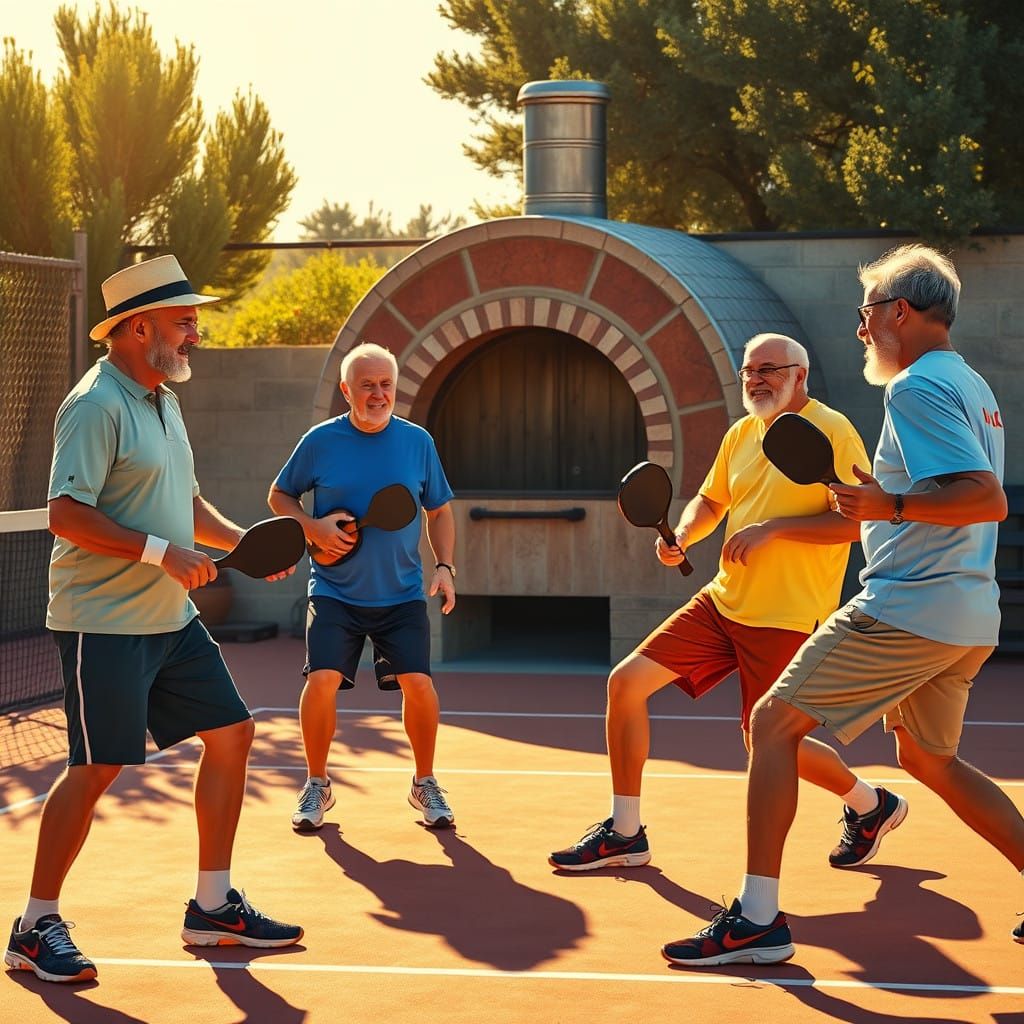 Leisurely Pickleball Game in Whimsical Style