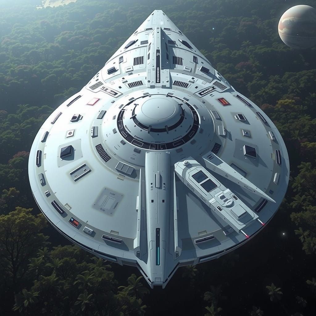 Gargantuan Metallic Spaceship in Hyper-Realistic Cybertech S...