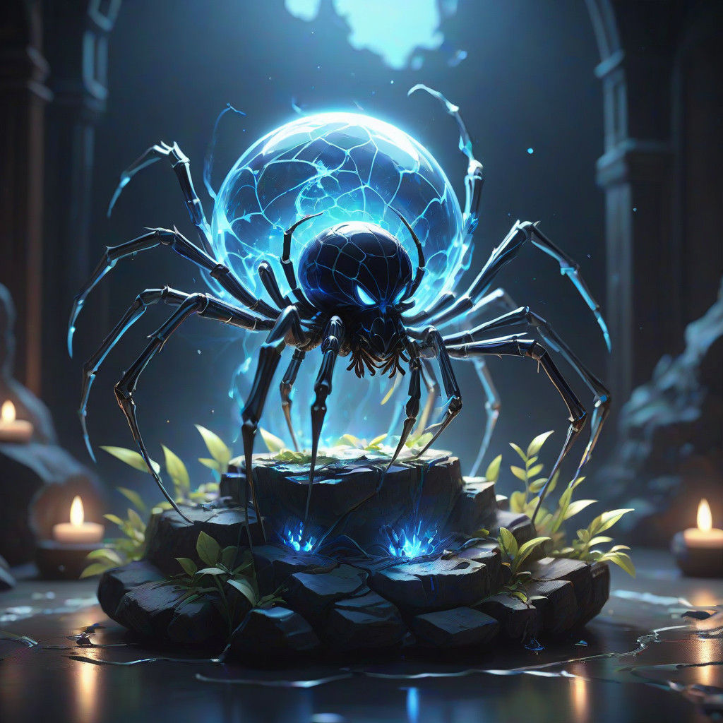 Glowing Skeletal Spider Confronts the Mystic