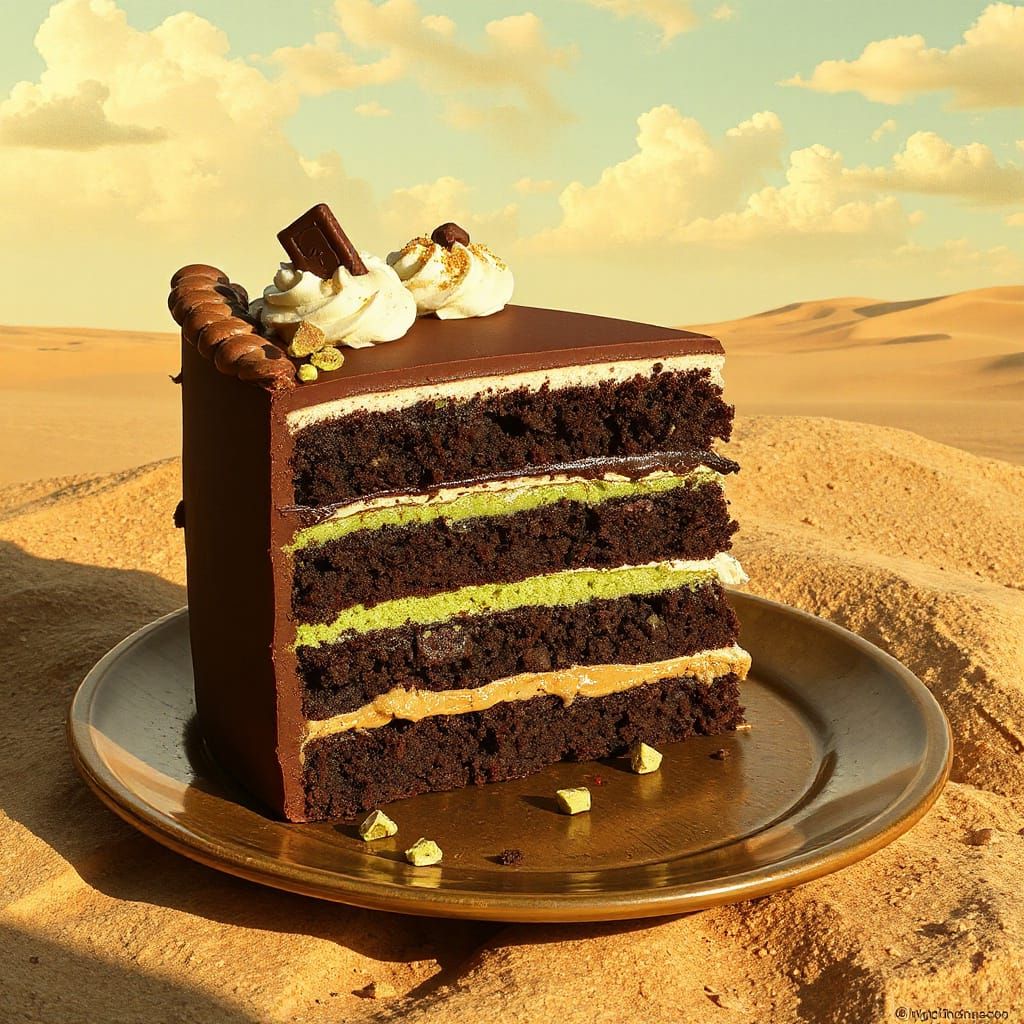 Elaborate Chocolate Cake in Desert Landscape