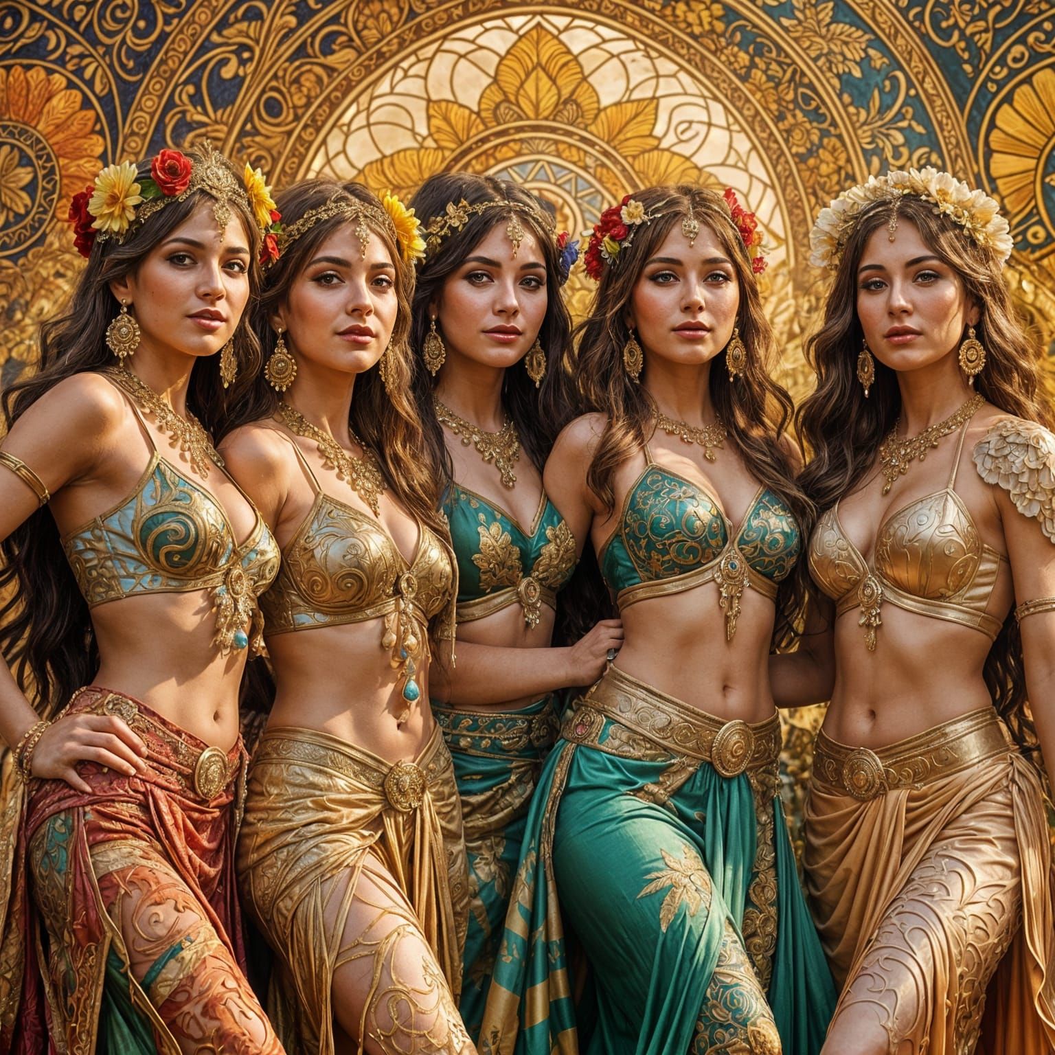 Bellydancers Illustrating the Four Seasons