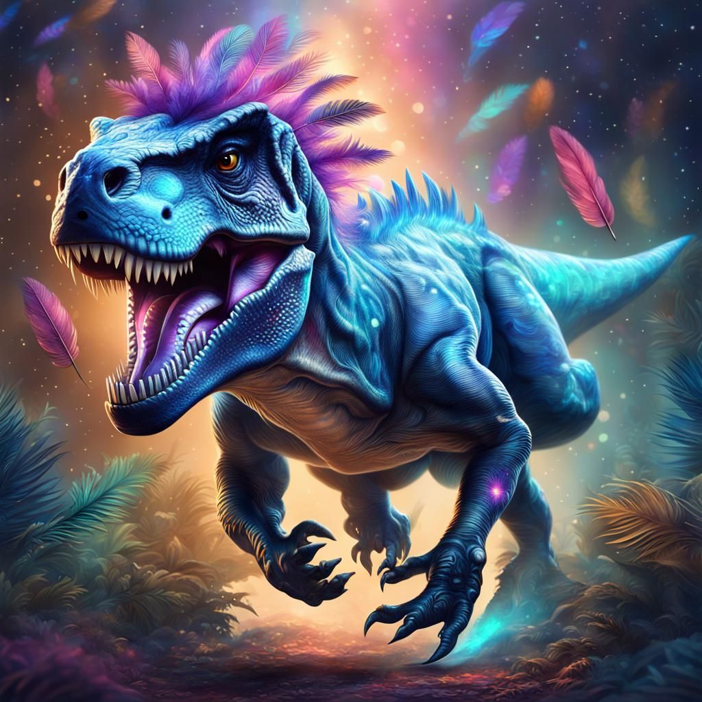 Feathered Baby T-Rex Running, Astral Illustration