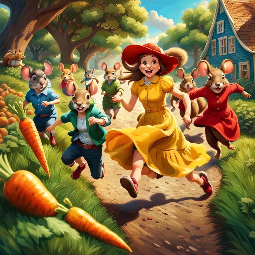 Whimsical Chase Scene in Hyperrealistic Digital Art