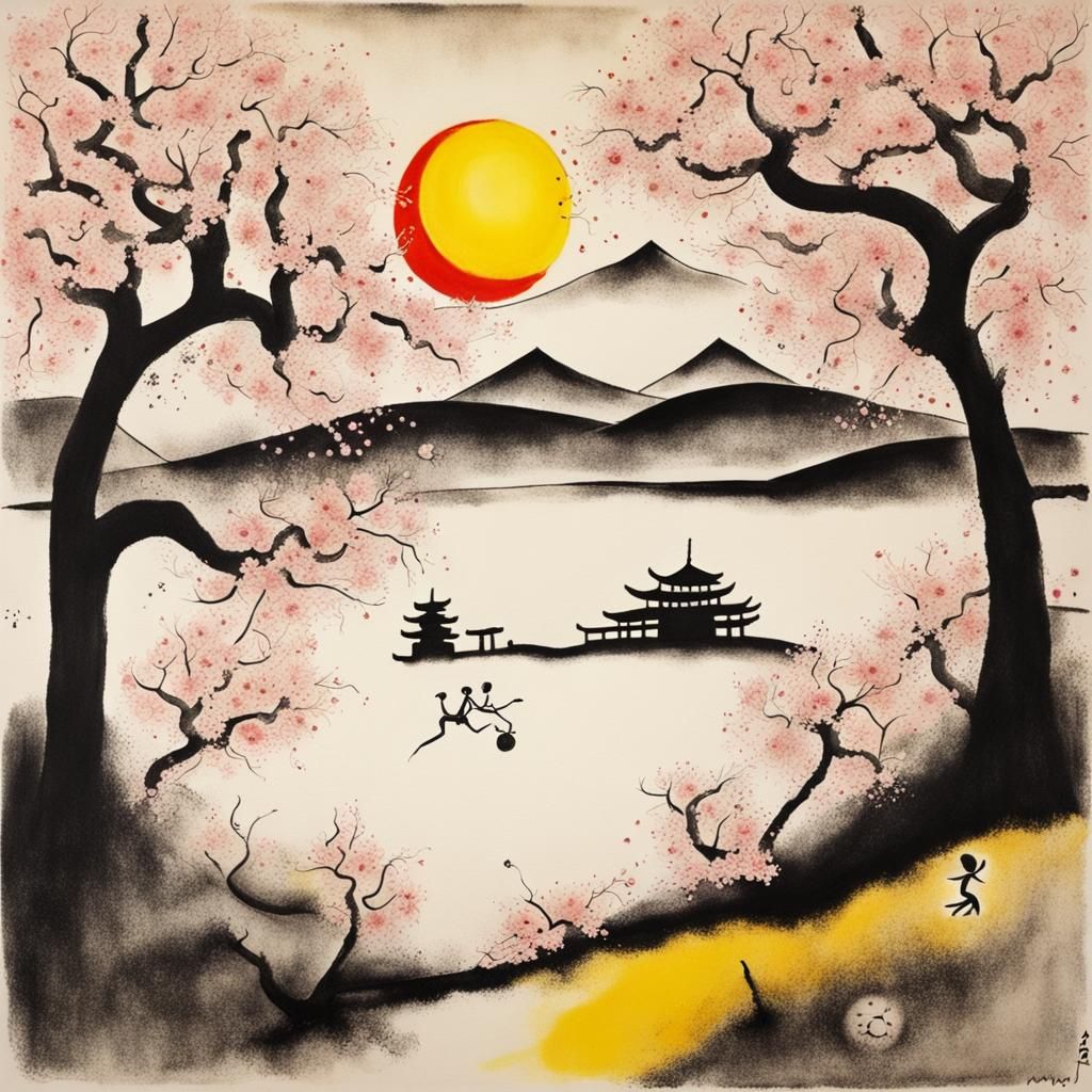 Surreal Japanese Landscape in Miró Style