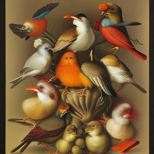 Surreal Bird Portrait in Arcimboldo Style