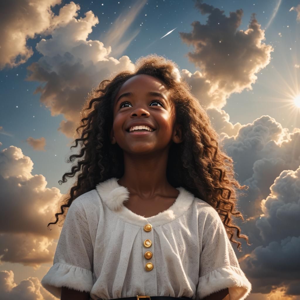 Black Santa Delights Girl in Divine Light