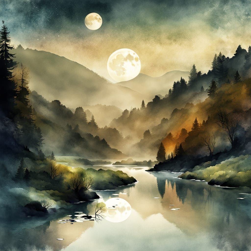 Lush Valley Landscape in Watercolor Style