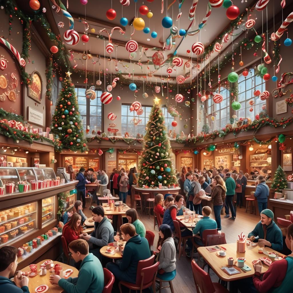 Whimsical Christmas Coffee Shop in Candyland Colors