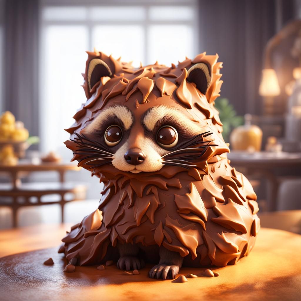 Chocolate Raccoon Cake: Detailed Matte Painting