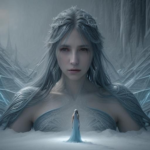 Woman in Icy Blue Fantasy Landscape