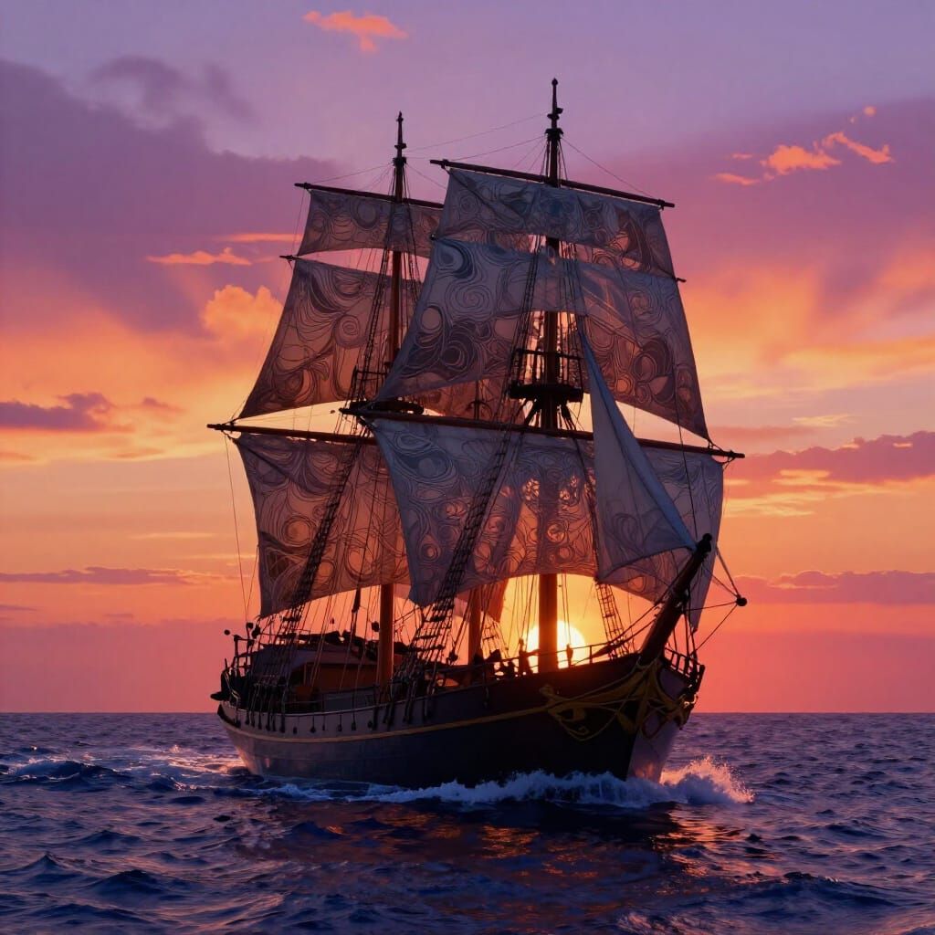 Majestic Sailing Boat at Dramatic Sunset