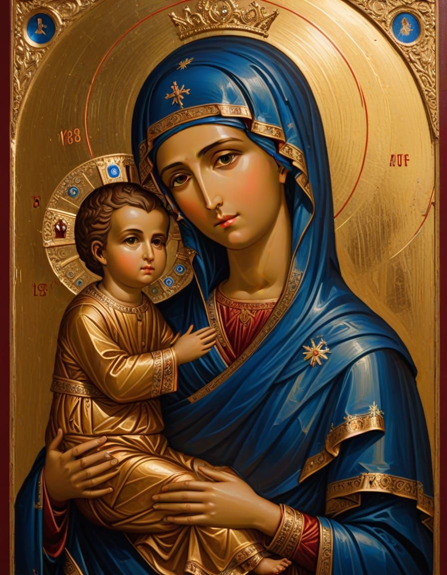 Byzantine Icon of Virgin Mary and Jesus