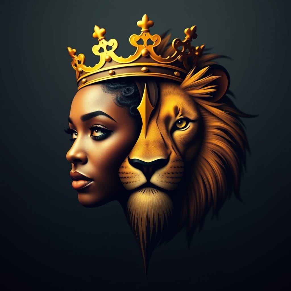 Surreal Queen and Lion Logo: Symbolizing Power and Legacy