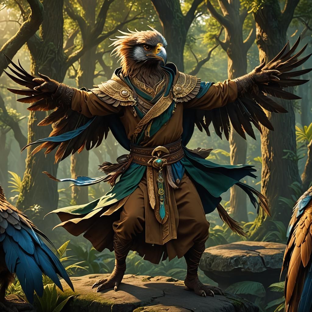 Aarakocra Monk in High-Fantasy Art Deco Style