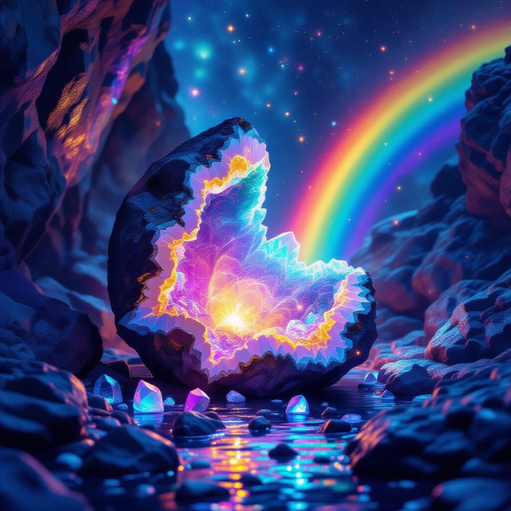 Opalescent Geode Reveals Holographic Astral Interior